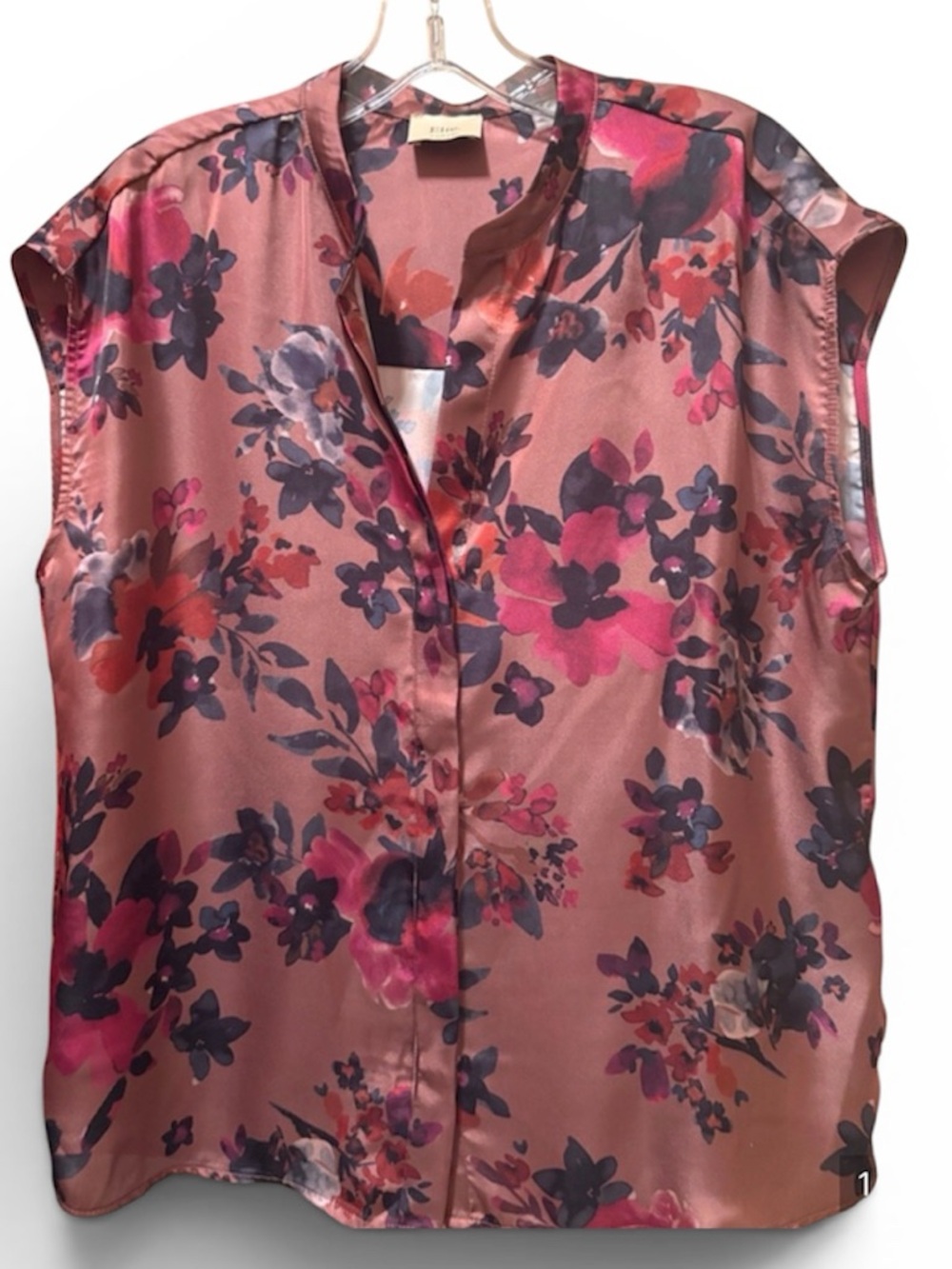 Elie Tahari Mauve Floral Satin Cap-Sleeve Blouse